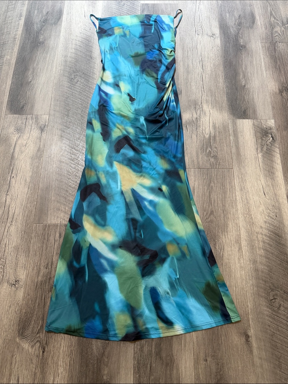 Teal Green Slip Maxi Dress with Low Back - Picture 2 of 10